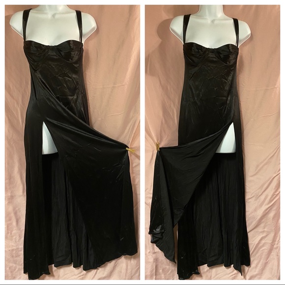 🎊🎉HOST PIC🎊🎉 VNTG Black Liquid Satin long night gown Victoria Secret Sissy - Picture 4 of 14